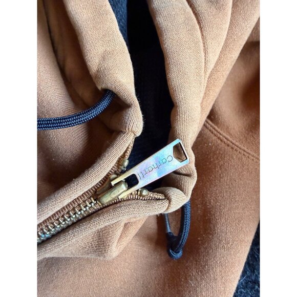 Carhartt Mens Sandstone Hooded Full-Zip Jacket Brown XL Lined  *note flaw sleeve - Picture 10 of 13
